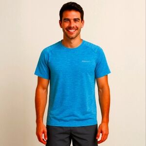 Eddie Bauer Blue Heathered Free Dry Short Sleeve Dry T-Shirt